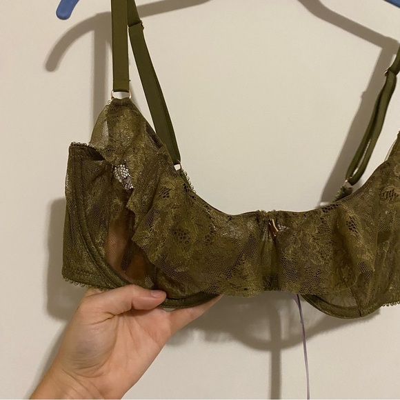 Savage x Fenty Dark Green Sheer Lace Bra 36DD - Picture 2 of 8